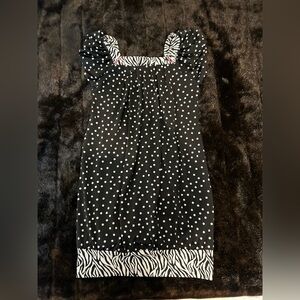 🖤🤍 Hype Black Polka Dot & Zebra Print Dress – Girls Size 14